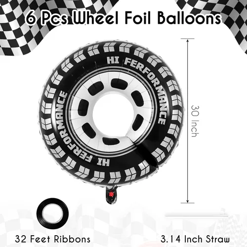 Miniatura 2 de 6 globos de rueda grandes, globos de aluminio de 30 pulgadas, globos de rueda de coche de carreras, decoraciones de fiesta de autos de carreras