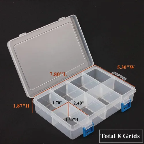 Miniatura 2 de Paquete de 3 cajas de almacenamiento de piezas de plástico y caja divisora ajustable para hardware y manualidades, 8 rejillas, transparente