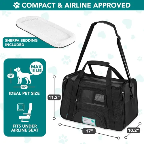 Miniatura 2 de PetAmi Transportador de mascotas aprobado por aerolíneas para gatos, transportador de perros de lados suaves para perros pequeños, suministros