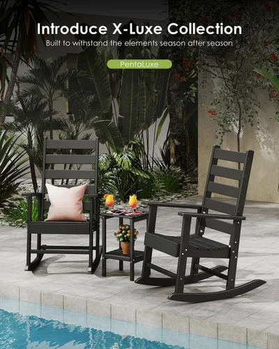 Miniatura 4 de GREENVINES Juego de 2 sillas mecedoras para exteriores Plástico HDPE Mecedoras de patio Silla mecedora de porche Coctelera De gran