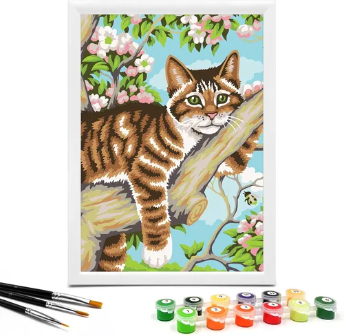 Nariolar Pintura por números para niños de 8 a 12 años con cartón preimpreso de 7 x 9.5 pulgadas, 12 macetas de pintura acrílica y 3 pinceles de