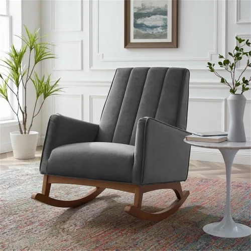 Miniatura 2 de Modway Sway Channel - Mecedora de terciopelo copetudo en color gris