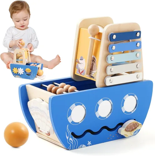 let's make Cubo de actividades de madera 8 en 1, juguetes Montessori, incluye objeto permanente, caja de actividades de aprendizaje temprano,