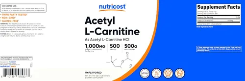 Miniatura 6 de Nutricost Acetil L-carnitina (ALCAR) 17.64 oz - 1000 mg por porción - Polvo de acetil puro L-carnitina