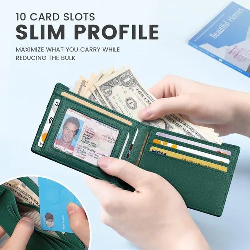 Miniatura 30 de Zitahli Billetera para hombre, de piel fina, con bloqueo RFID, minimalista, plegable, tarjetero con caja de regalo
