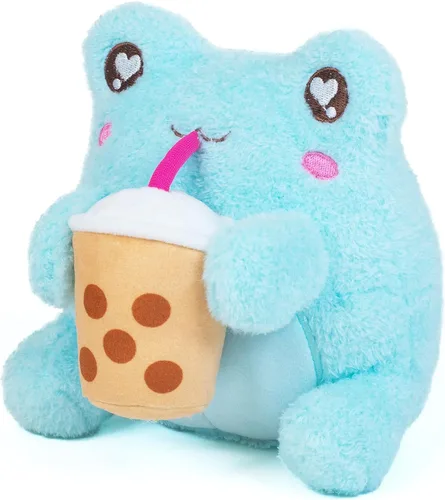 Miniatura 2 de Cuddle Barn PlushGoals - Boba Sippin' Wawa The Froggie Animal de Peluche Suave Azul Claro Perfumado Rana Kawaii Juguete de Peluche, 6 pulgadas