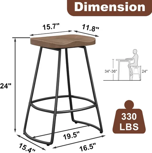 Miniatura 2 de Awonde Juego de 2 taburetes de bar giratorios de metal de 24 pulgadas, con respaldo grande, taburetes industriales de altura de mostrador con parte