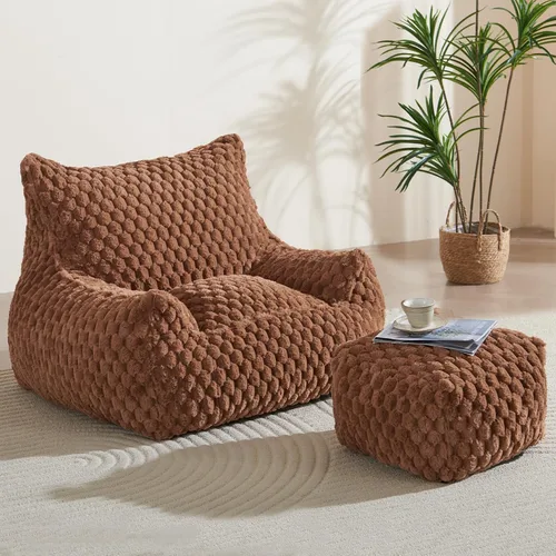 Miniatura 9 de Silla Puf con Otomana, Sofá Puf Gigante Moderno con Reposapiés, Sillas Puf Grandes de Descanso para Adultos y Adolescentes, Cómoda Silla de Lectura