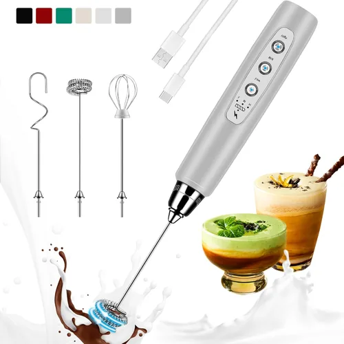 Miniatura 14 de Colarlemo Espumador de Leche de Mano Recargable con Soporte, Varita Espumadora Mezclador de Bebidas Batidor Eléctrico para Café, Desmontable con 3