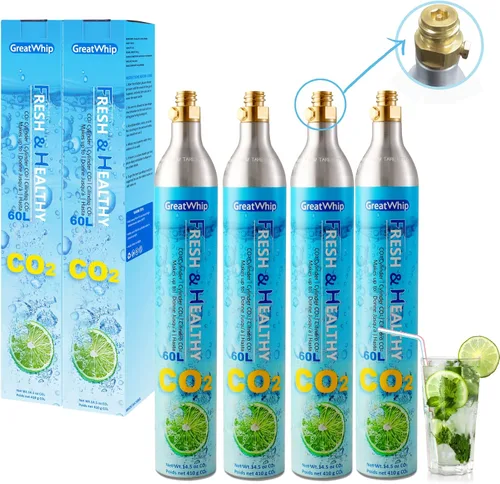 Miniatura 9 de GreatWhip Cilindro de CO2 de 60L para Sodastream, carbonatador de intercambio compatible con electrodomésticos SodaMaker, cilindro roscado, juego