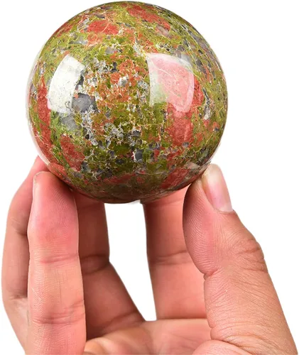 Miniatura 2 de JIC Gem Bola Esférica Pequeña de Cristal Natural de Piedra Unakita Bola de Cristal Curativa con Soporte de Decoración para Meditación Feng Shui