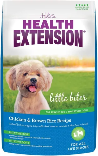 Health Extension Little Bites Alimento Seco para Perros para Razas Toy y Pequeñas, Receta de Pollo y Arroz Integral, con Probióticos y