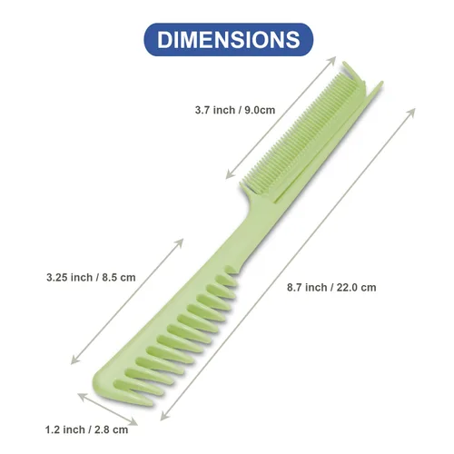 Miniatura 3 de Peine seccionador con una sola mano con dientes finos y gruesos para desenredar y alisar el cabello dañado por el calor (verde)