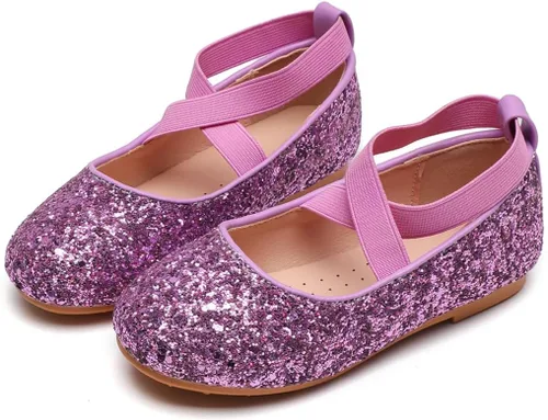YIBLBOX Zapatos planos de ballet con purpurina para niña, bailarina, Mary Jane, princesa, vestido de boda, zapatos de vestir brillantes