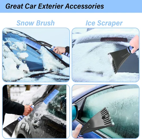 Miniatura 2 de Cepillo de nieve de 27 pulgadas y raspadores de hielo desmontables giratorios, cabezal de cerdas suaves, agarre de espuma, herramienta para ventana