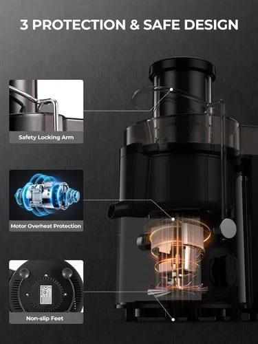 Miniatura 8 de Máquinas de exprimir, exprimidor HOUSNAT para frutas y verduras enteras con ajuste de 3 velocidades, versión mejorada con motor de 400 W