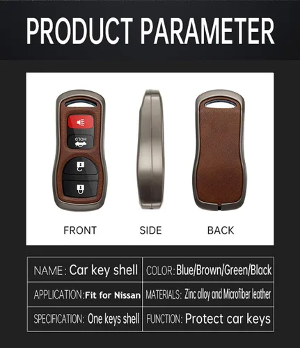 Miniatura 4 de ontto Funda de cuero para llavero Infiniti FX35 FX45 QX4 Smart Remote Metal para Nissan Armada Frontier Murano NV1500 Pathfinder Titan 2002