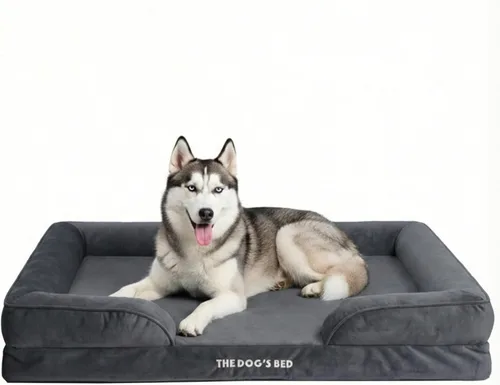 Miniatura 13 de The Dog's Bed - Cama para perros de espuma con soporte para perros XXL, Oxford gris, cama para perro lavable con forro impermeable extraíble, base
