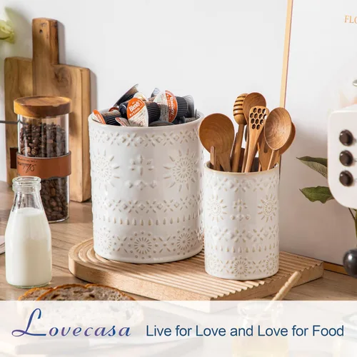 Miniatura 4 de LOVECASA Soporte para utensilios, de cerámica de 7.2 pulgadas + 5.4 pulgadas para encimera, utensilios de cocina grandes para encimera de cocina