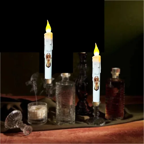 Miniatura 4 de Velas cónicas sin llama primitivas con temporizador, velas LED parpadeantes de 6.75 pulgadas, vela decorativa sin goteo para Halloween, Navidad
