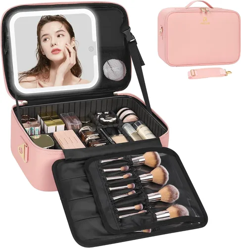Miniatura 18 de Relavel Estuche de maquillaje con espejo LED, 01-Negro, Bolsa de maquillaje de viaje con espejo LED para niñas
