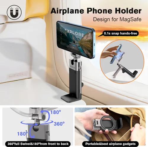 Miniatura 2 de Soporte de teléfono para hombre de viaje en avión, soporte de teléfono para MagSafe, soporte magnético plegable para teléfono para escritorio