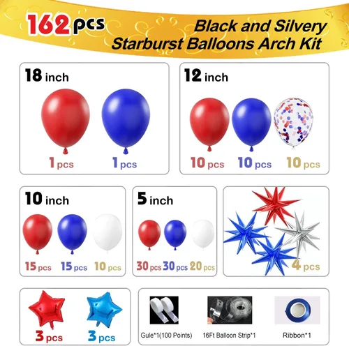 Miniatura 2 de Kit de arco de globos rojos, blancos y azules, guirnalda de globos del 4 de julio con globos de estrella azul, globos de fiesta reutilizables