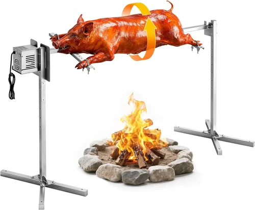 Miniatura 16 de VEVOR Parrilla asadora, asador de cerdo y cordero al aire libre de 37 pulgadas, asador de asador de carbón con capacidad de 132 libras, ruedas