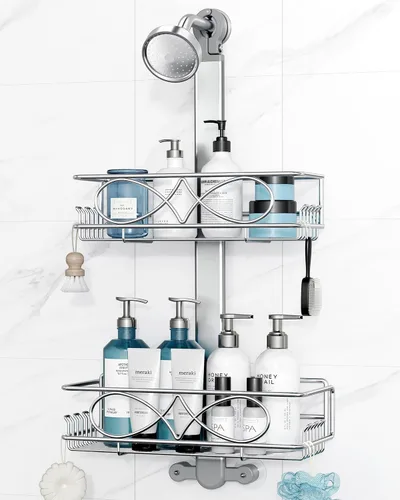 Miniatura 17 de ODesign Organizador de ducha de 2 niveles de altura ajustable, organizador de almacenamiento de estantes de baño, cesta de color negro