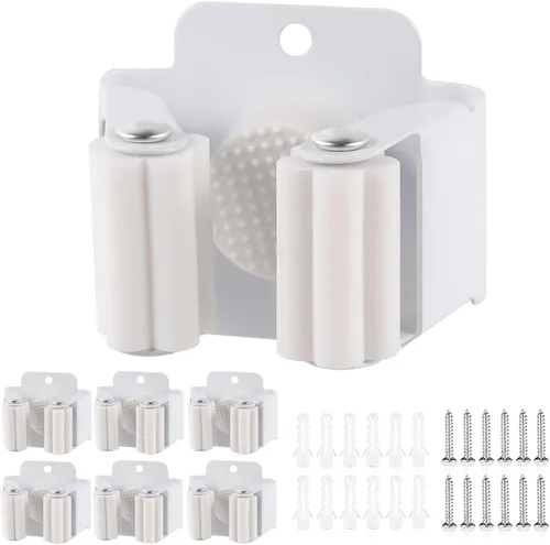 Verdenu Paquete de 6 Soportes de Pared para Escoba, Soporte de Pared para Trapeador y Escoba, Soporte para Trapeador de Comando de Acero Inoxidable