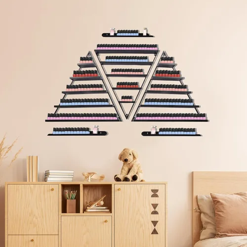 Miniatura 4 de Estante de almacenamiento de esmalte de uñas de metal para montar en pared, organizador de esmalte de uñas triangular de 5 niveles, soporte