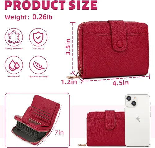 Miniatura 4 de veniee Cartera de tarjetas para mujer con tarjetero y organizador de tarjetas de crédito, Rojo -, Cartera con tarjetero