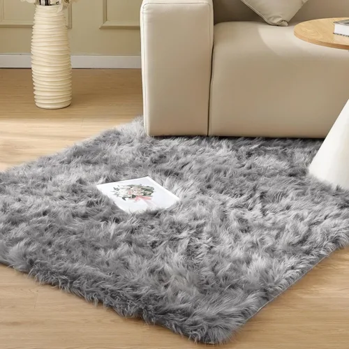 Miniatura 25 de ORINOVA Alfombras de pelo sintético lavable de color gris plateado claro para dormitorio, alfombra de felpa para sala de estar, alfombra