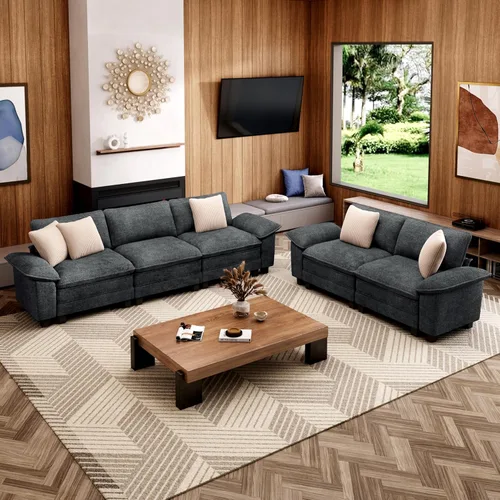Miniatura 19 de MIXPATIO Juego de sofá modular Cloud en forma de U, asiento profundo de 3 piezas, sofá modular de 6 plazas y brazos extraíbles, felpilla de felpa