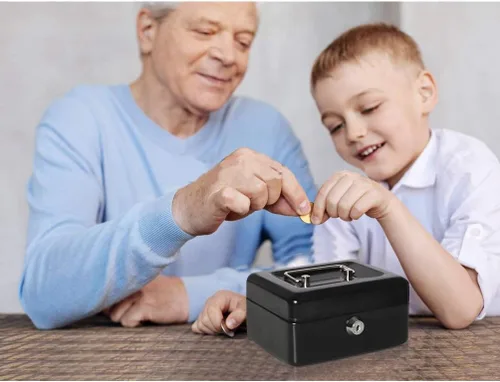 Miniatura 8 de Decaller - Caja de dinero con ranura para niños, caja de dinero pequeña con bandeja para dinero y cerradura de llave, 6 1/5 pulgadas x 5 pulgadas x