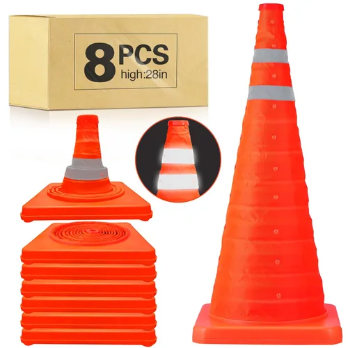Miniatura 13 de Paquete de 3 conos de seguridad plegables de tráfico de 18 pulgadas, conos de estacionamiento con collares reflectantes, conos de seguridad naranjas