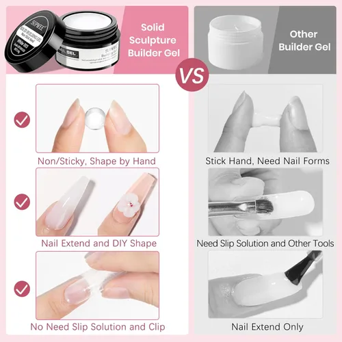 Miniatura 4 de Gel Constructor Sólido para Uñas Blanco Desnudo Claro Escultura 3D Arte de Uñas Gel Duro con Polvo Cromado para Tallar Patrones Decoración Manicura