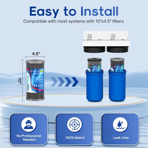 Miniatura 6 de ICEPURE Filtro de agua para toda la casa de 2 etapas de 10 x 4.5 pulgadas, carbón activado por sedimentos y carbón activado con cáscara de coco