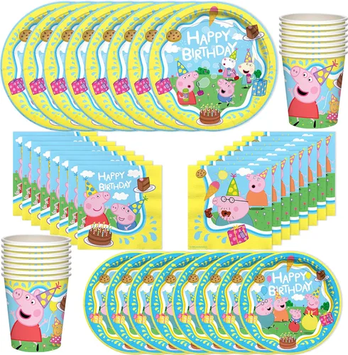 Treasures Gifted Decoraciones de cumpleaños con licencia oficial de Peppa Pig – Sirve a 24 invitados – Juego clásico de vajilla – Suministros para