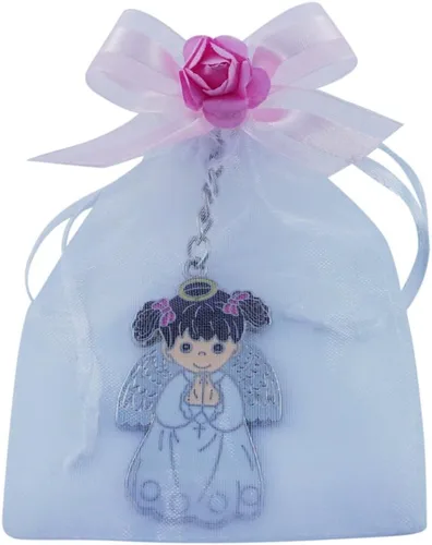 Miniatura 3 de Llavero de bautismo de primera comunión (12 piezas) Ángel niña con bolsas decoradas de organza/Recuerdos para Primera Comunión BAUTIZO Niña