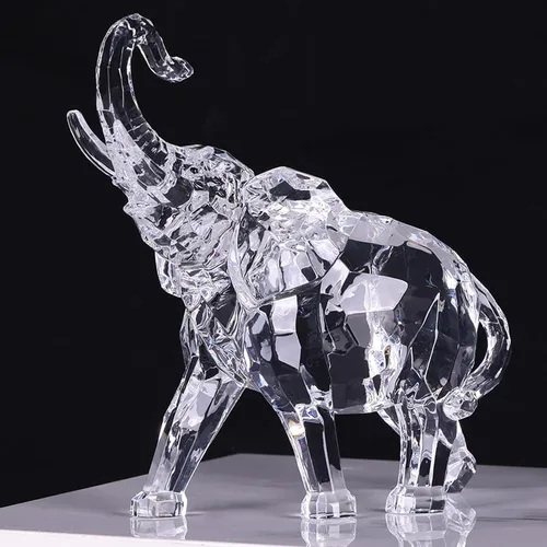 Miniatura 9 de Figuras de elefante acrílico transparente con acabado de cristal, estatuas africanas de alta gama para decoración del hogar, elefante con tronco