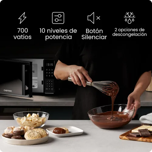 Miniatura 2 de Chefman Horno microondas para encimera de 0.7 pies cúbicos, 700 vatios con 10 niveles de potencia, 6 ajustes de cocción preestablecidos con cocción