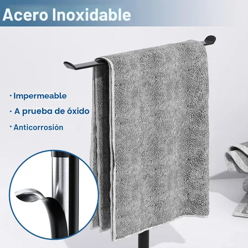 Miniatura 2 de Toallero en forma de T para toallas de mano para baño, con soporte para diademas y toalleros ligeros para baño, soporte negro para cocina