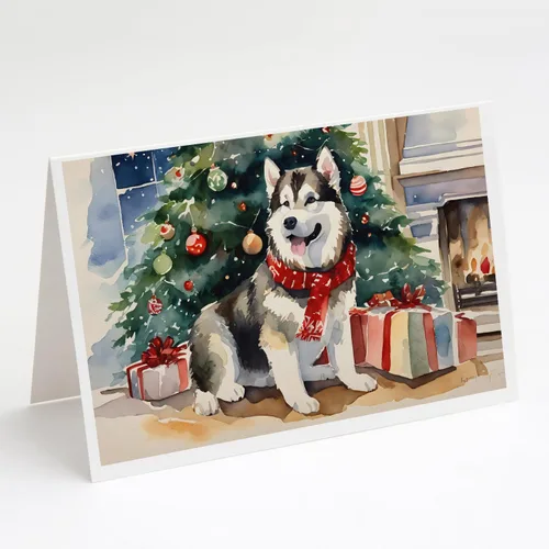 Miniatura 54 de Caroline's Treasures DAC2753GCA7P Paquete de 8 tarjetas de felicitación navideña acogedora de Husky siberiano Tarjetas en blanco con sobres