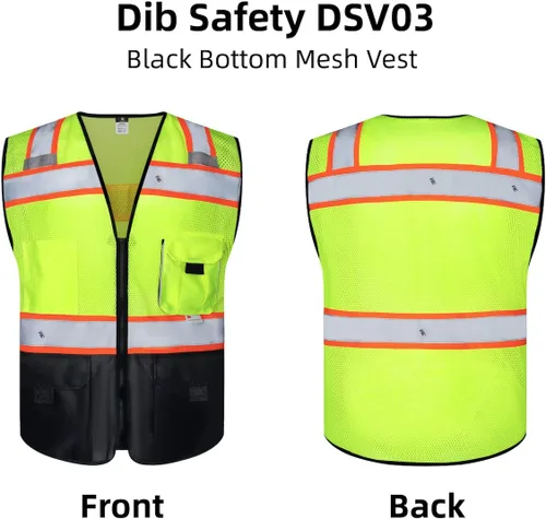 Miniatura 6 de Dib Safety - Chaleco reflectante de alta visibilidad con bolsillos y cremallera, malla de alta visibilidad ANSI Clase 2, hecho con cinta reflectante