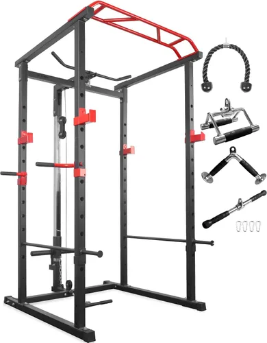 Jaula de potencia con sistema de tracción LAT, equipo de entrenamiento de soporte de potencia de cuerpo completo, estante multifunción para