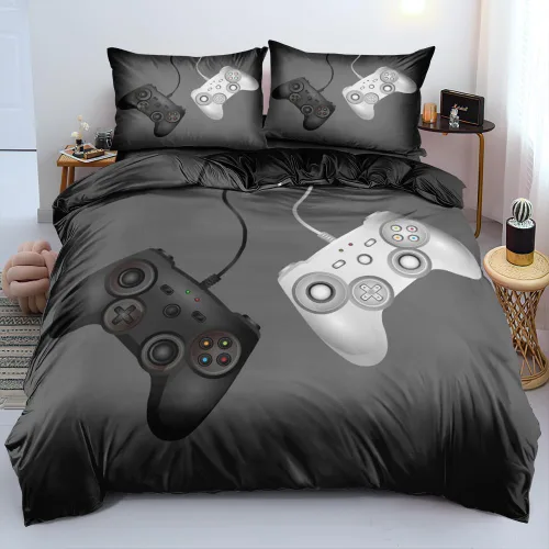 Miniatura 25 de Juego de funda de edredón de tamaño individual con estampado 3D de Gamepad azul para niños, fundas de edredón y fundas de almohada para dormitorio