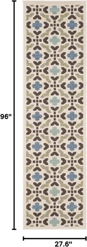 Miniatura 2 de SAFAVIEH Alfombra lavable al aire libre Veranda Collection – Alfombra de pasillo de 2 pies 3 x 8 pies, color crema y aguamarina, no desprende pelusa