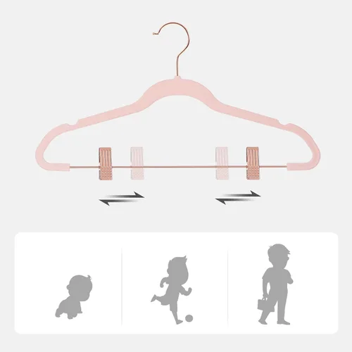 Miniatura 4 de SONGMICS Paquete de 24 Perchas para Pantalones, Perchas para Abrigos de 16.7 Pulgadas con Clips Móviles de Color Oro Rosa, Resistentes