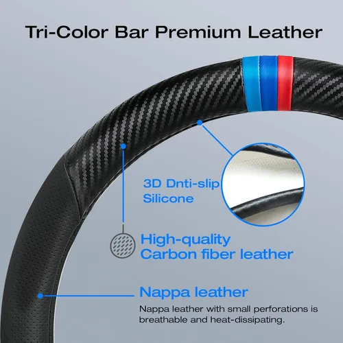 Miniatura 3 de Funda para volante de fibra de carbono, antideslizante y absorbente de sudor, fundas para volante de 15" para X5 X3, para hombres y mujeres, negra